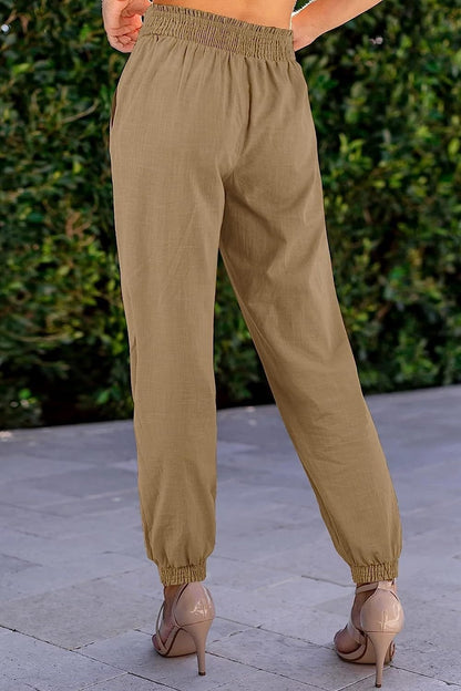 Women's Joggers Faux Linen Plain Black Khaki Fashion High Waist Full Length Street Daily