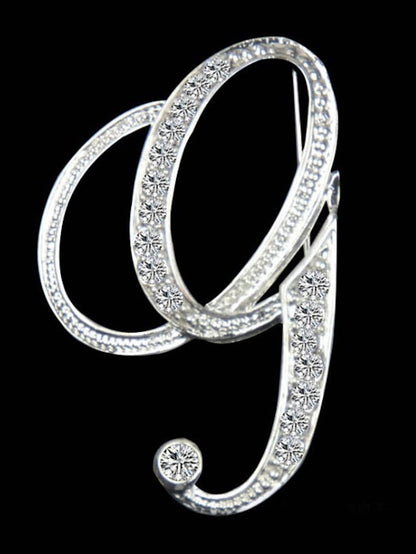 letter brooch pins initial rhinestone brooch for women crafts silvery m - LuckyFash™