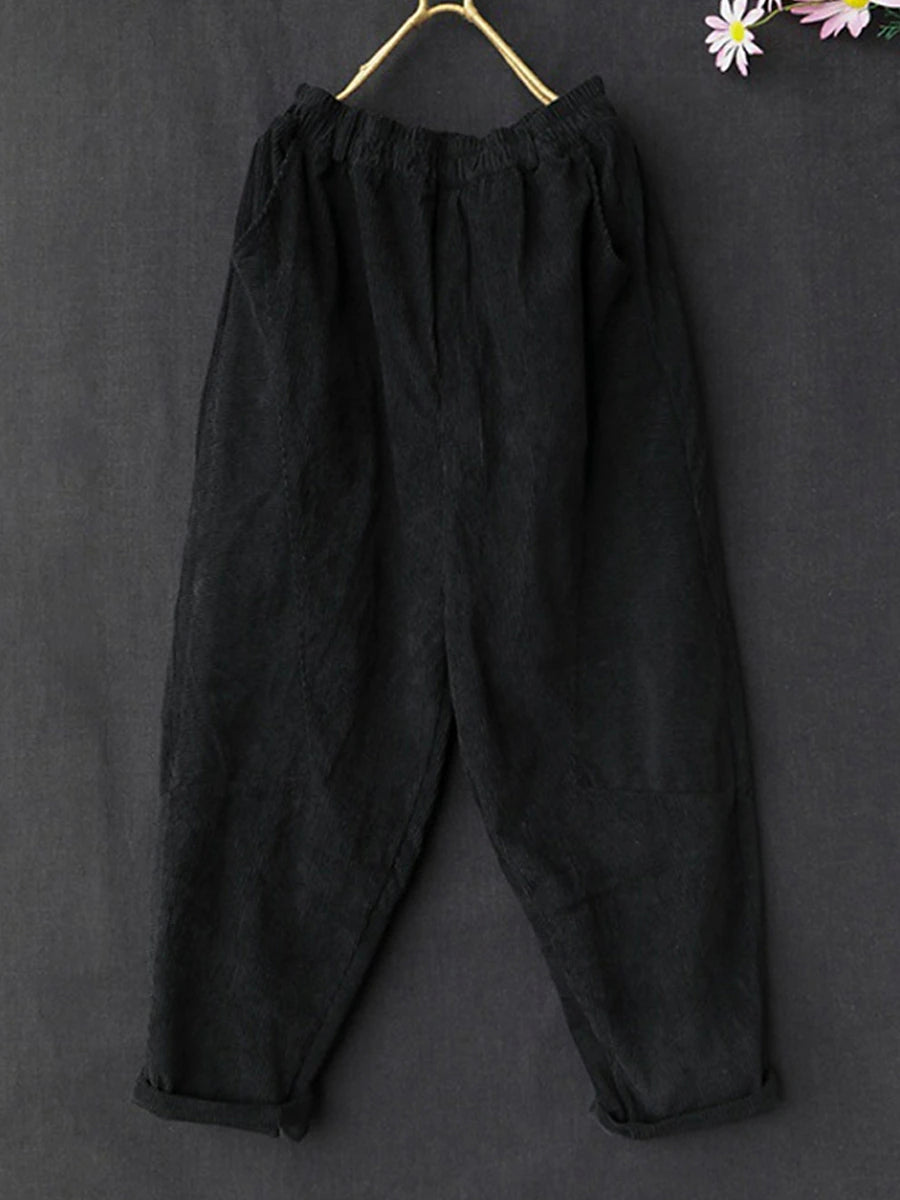 Women's Pants Trousers Corduroy Plain Black Pink Fashion High Waist Full Length Street Daily Fall Winter