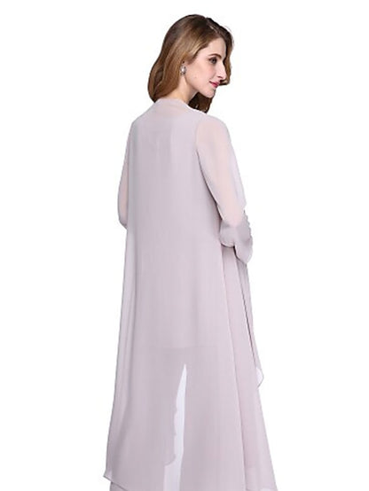 Jumpsuit / Pantsuit Mother of the Bride Dress Plus Size Elegant Bateau Neck Floor Length Chiffon Sleeveless yes with Solid Color 2023 - LuckyFash™