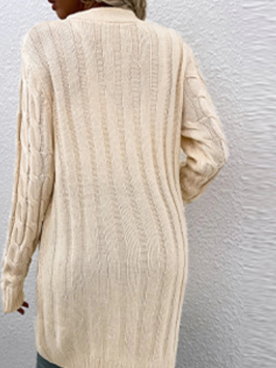 Women's Cardigan Sweater Cowl Cable Knit Faux Fur Button Pocket Summer Fall Long Daily Holiday Going out Stylish Casual Soft Long Sleeve Solid Color Black Yellow Light Green S M L