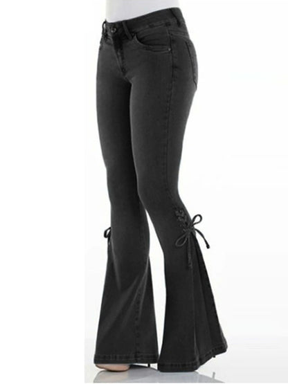 Women's Jeans Cotton Plain Black Deep Blue Active High Waist Full Length Outdoor Street Fall Winter