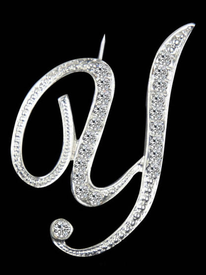 letter brooch pins initial rhinestone brooch for women crafts silvery m - LuckyFash™