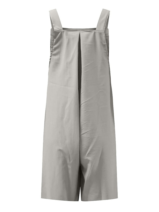 Jumpsuits for Women Summer Overall Pocket Solid Color Square Neck Basic Daily Vacation Regular Fit Sleeveless Black Yellow Pink S M L - LuckyFash™