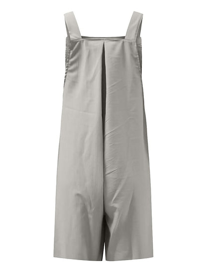 Jumpsuits for Women Summer Overall Pocket Solid Color Square Neck Basic Daily Vacation Regular Fit Sleeveless Black Yellow Pink S M L - LuckyFash™