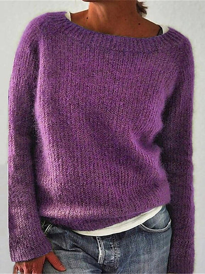 Women's Pullover Sweater Jumper Crew Neck Ribbed Knit Polyester Oversized Fall Winter Regular Daily Going out Weekend Stylish Casual Soft Long Sleeve Solid Color Black Yellow Navy Blue S M L