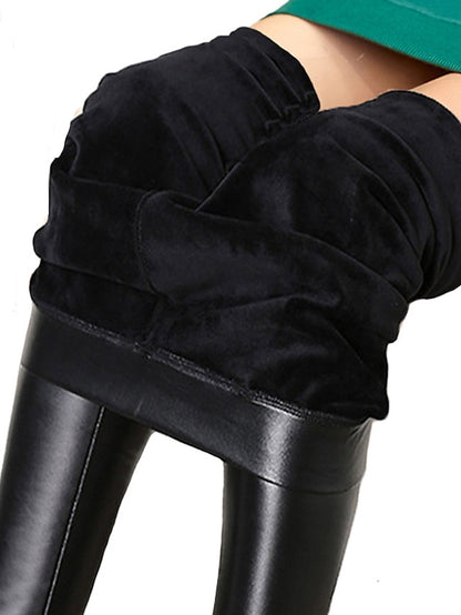 Women's Leather Pants PU Plain Black Fashion High Waist Full Length Street Daily Fall Winter