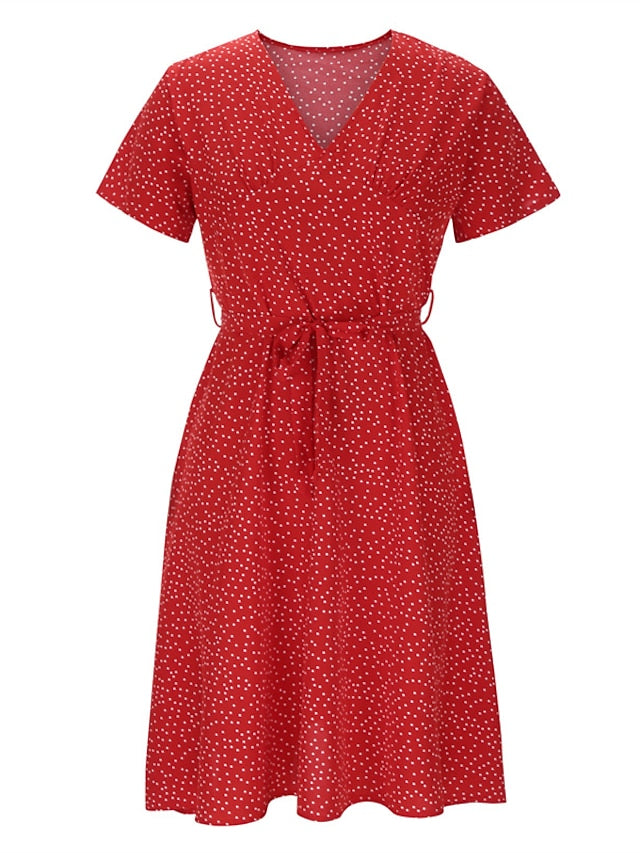 Women's Dress - Casual Dress Swing Dress Floral Dress Midi Dress Black Wine Red Short Sleeve Ditsy Floral Print Summer Spring V Neck Fashion Vacation Loose Fit 2023 S M L XL XXL 3XL