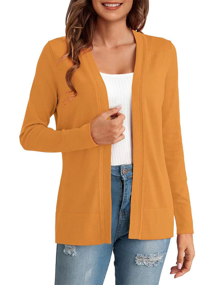 Women's Knitted Cardigan Coat Classic V Neck Long Sleeve Open Front Sweater Fall Solid Color  Cardigans Wine S M L