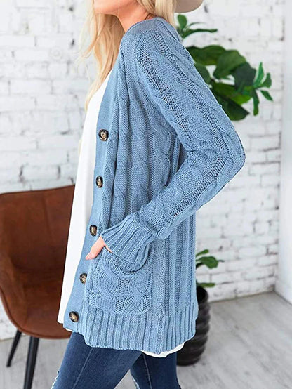 Spring Outfits - Women's Sweater Cardigans & T-Shirt & Bag Set Cable-Knit Buttoned Cardigan with Pockets and Blouse T shirt Tee Basic