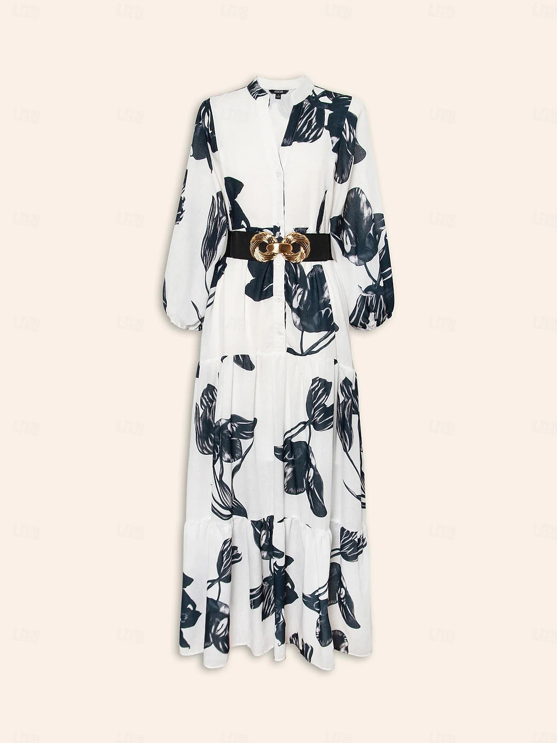 Floral V Neck Belted Maxi Dress