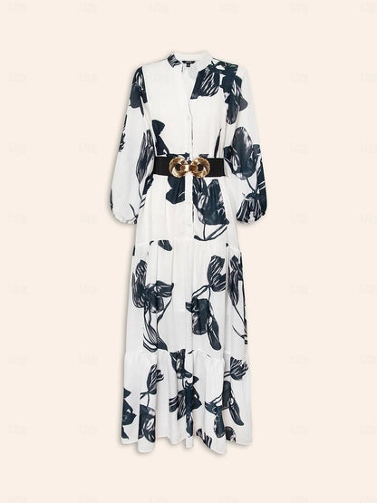 Floral V Neck Belted Maxi Dress