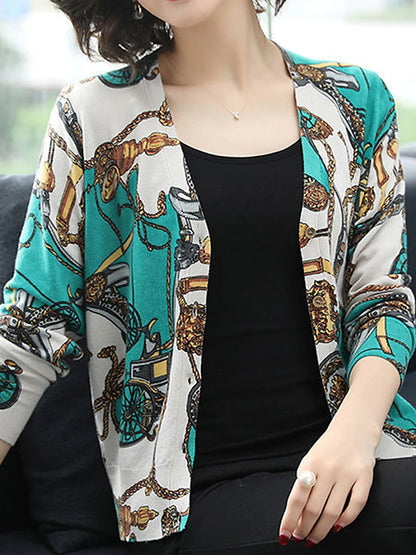 Women's Cardigan Sweater V Neck Ribbed Knit Polyester Button Print Fall Winter Outdoor Daily Holiday Stylish Casual Soft Long Sleeve Animal Floral Rose black Chain black Rose navy blue S M L