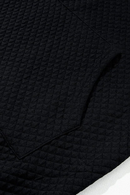 Quilted Black Hoodie Dress with Kangaroo Pocket