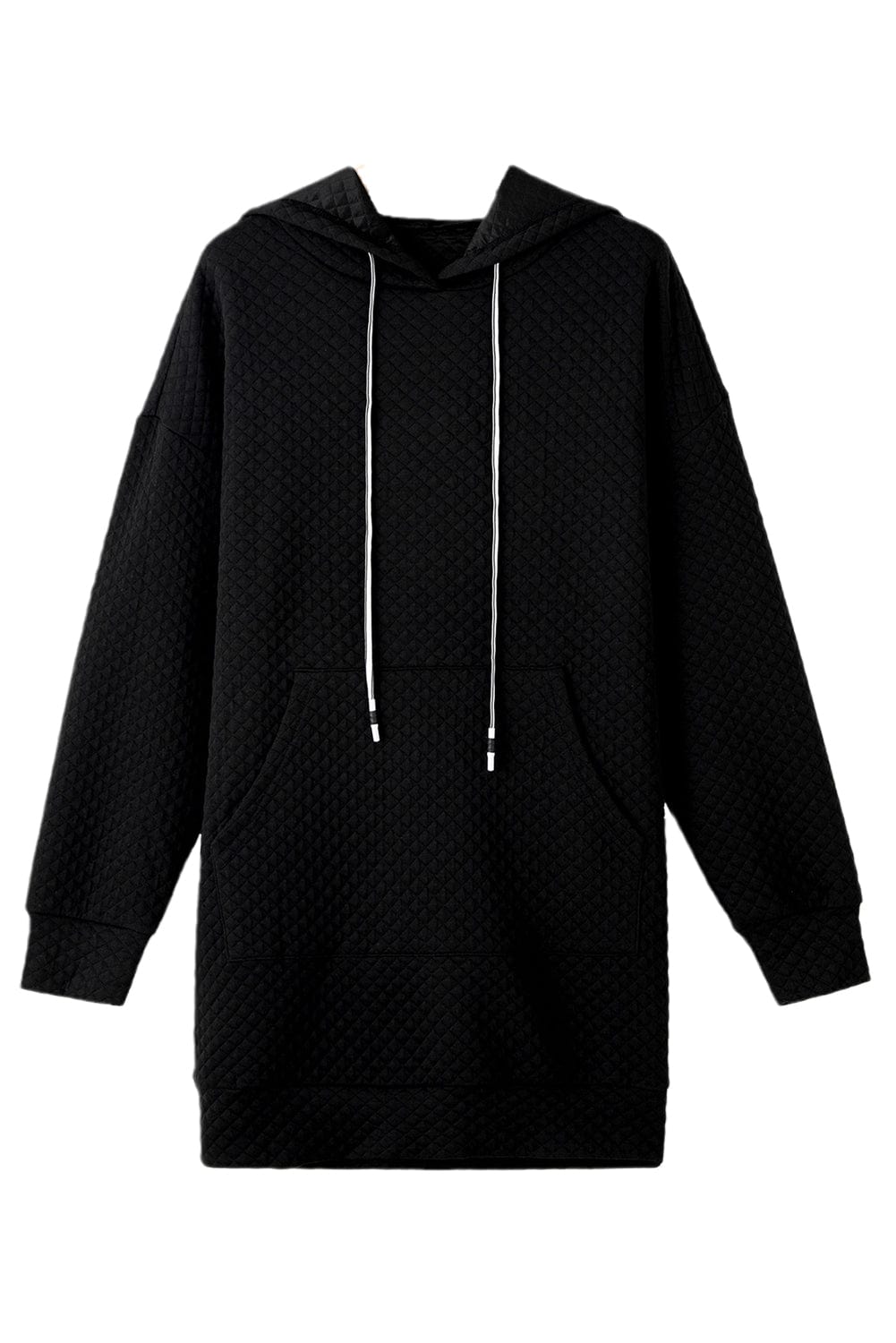 Quilted Black Hoodie Dress with Kangaroo Pocket