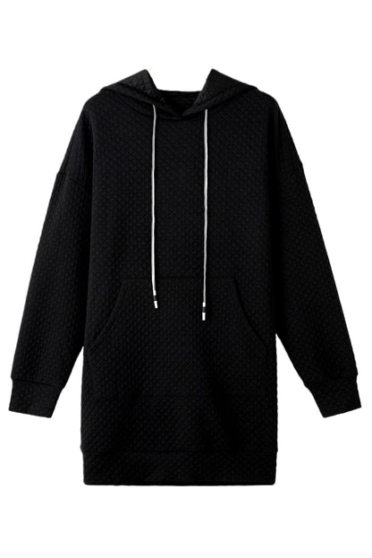 Quilted Black Hoodie Dress with Kangaroo Pocket