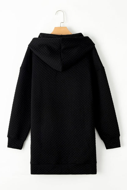 Quilted Black Hoodie Dress with Kangaroo Pocket
