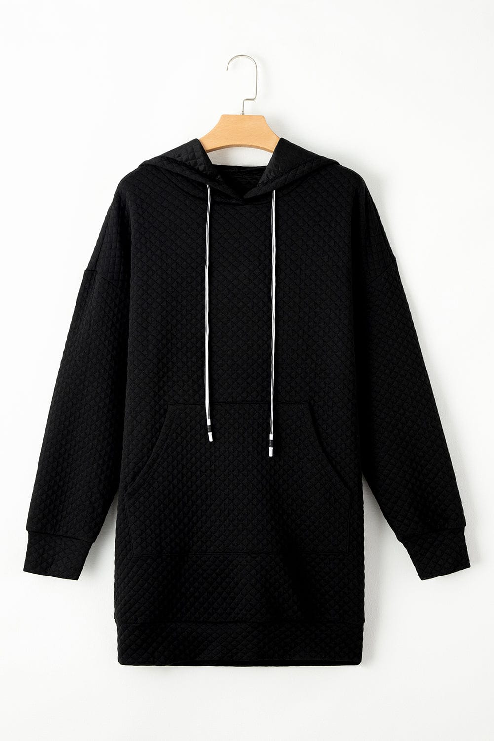 Quilted Black Hoodie Dress with Kangaroo Pocket