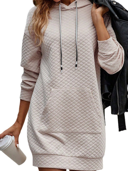Quilted Hoodie Dress with Kangaroo Pocket in Parchment Gray