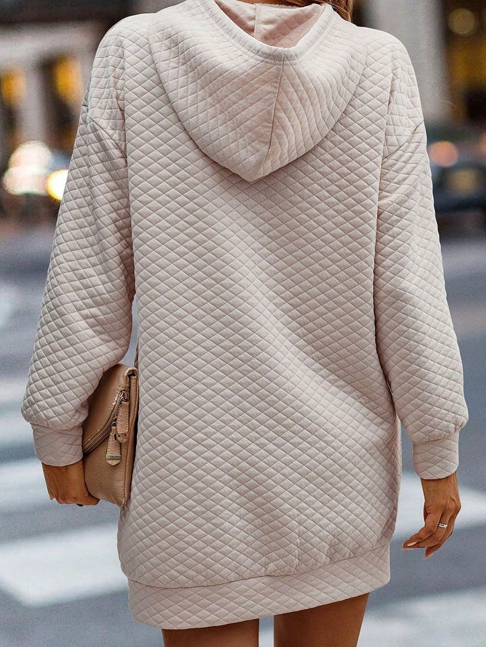 Quilted Hoodie Dress with Kangaroo Pocket in Parchment Gray