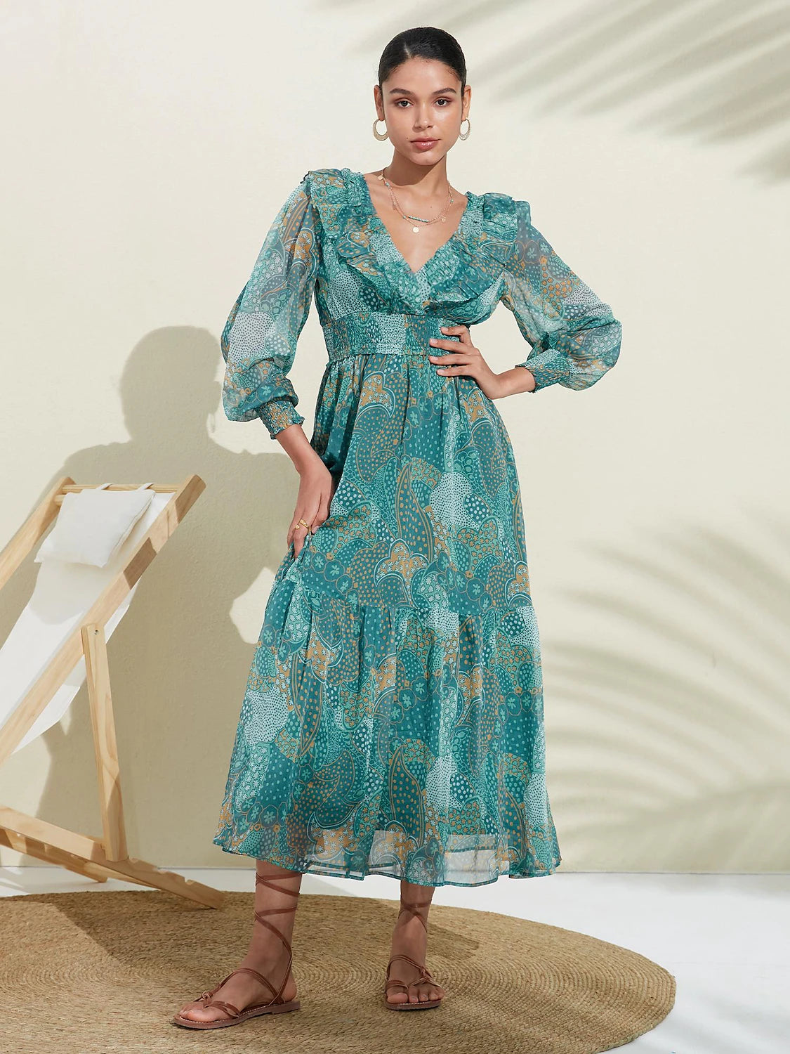 Chiffon V Neck Wedding Guest Dress, Vacation Dress