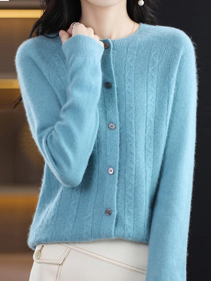 Women's Cardigan Sweater Jacket Crew Neck Cable Knit Polyester Button Knitted Fall Winter Regular Outdoor Valentine's Day Daily Streetwear Stylish Casual Long Sleeve Pure Color Pink Red Orange S M L