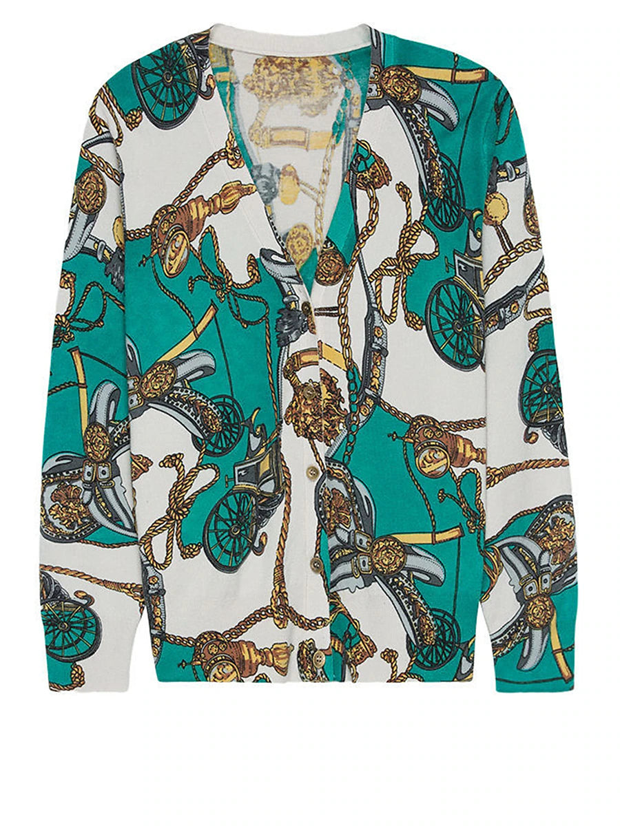 Women's Cardigan Sweater V Neck Ribbed Knit Polyester Button Print Fall Winter Outdoor Daily Holiday Stylish Casual Soft Long Sleeve Animal Floral Rose black Chain black Rose navy blue S M L