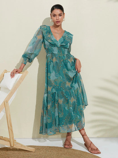 Chiffon V Neck Wedding Guest Dress, Vacation Dress