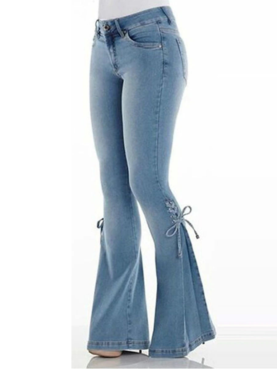 Women's Jeans Cotton Plain Black Deep Blue Active High Waist Full Length Outdoor Street Fall Winter