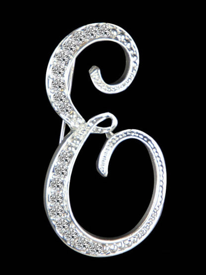 letter brooch pins initial rhinestone brooch for women crafts silvery m - LuckyFash™
