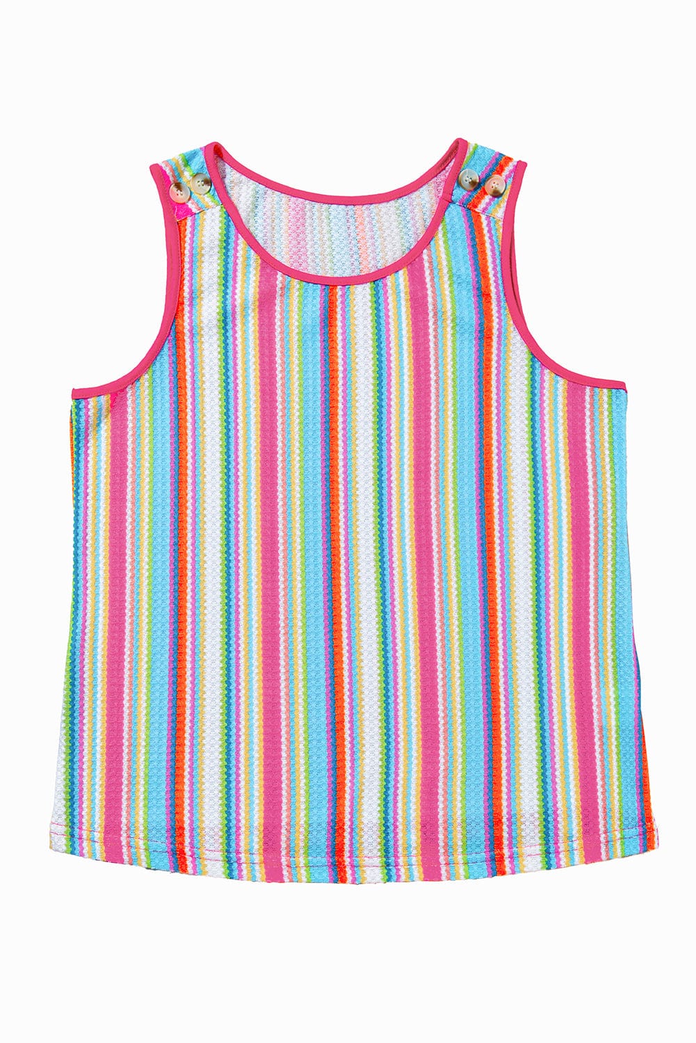Rainbow Striped Eyelet Knit Tank Top with Button Detail