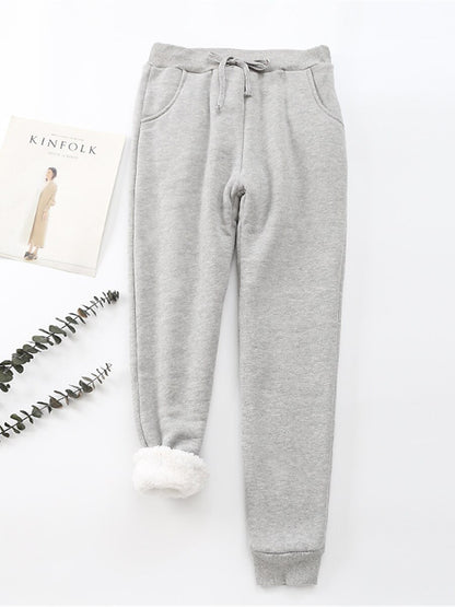 Women's Fleece Pants Cotton Solid Color claret Light Gray Fashion High Waist Full Length Street Daily Fall Winter