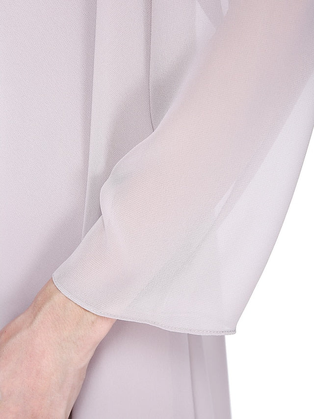 Jumpsuit / Pantsuit Mother of the Bride Dress Plus Size Elegant Bateau Neck Floor Length Chiffon Sleeveless yes with Solid Color 2023 - LuckyFash™