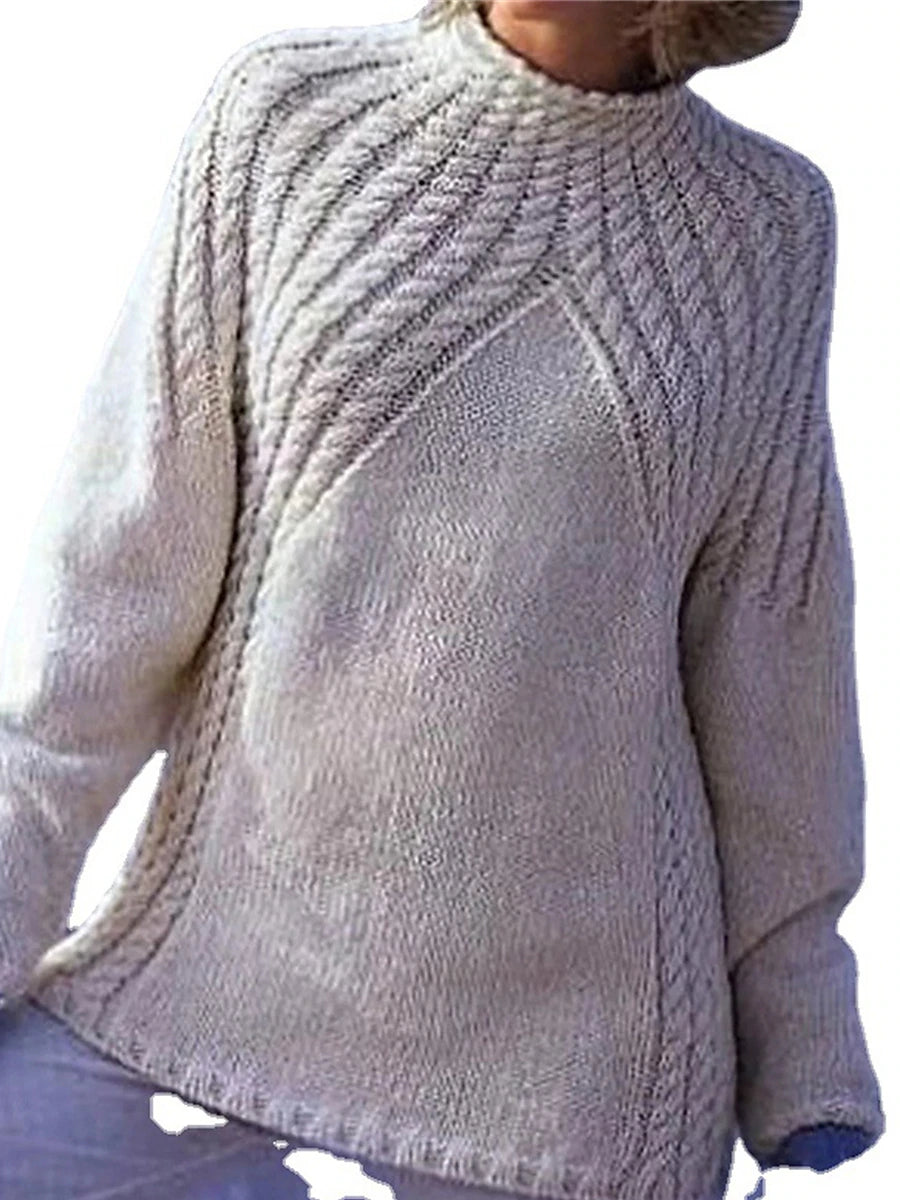 Women's Pullover Sweater Jumper Crew Neck Cable Knit Polyester Braided Fall Winter Daily Holiday Going out Stylish Casual Soft Long Sleeve Solid Color Gray S M L