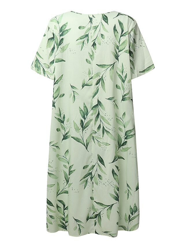 Women's Dress - Plus Size Casual Dress Apple Shape Dress Floral V Neck Print Midi Dress Short Sleeve Spring Summer Dress Casual Elegant