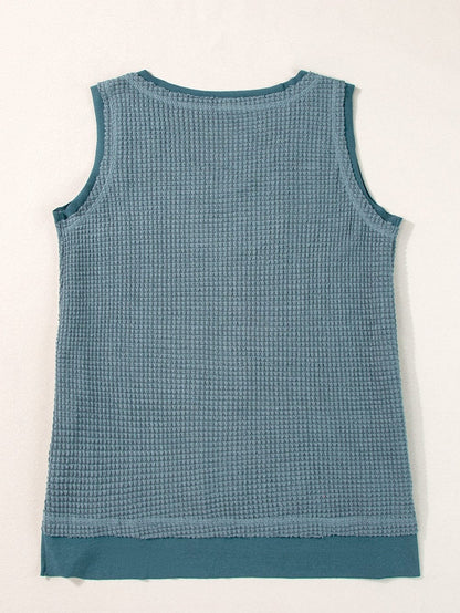 Real Teal Waffle Knit Flowy Tank Top