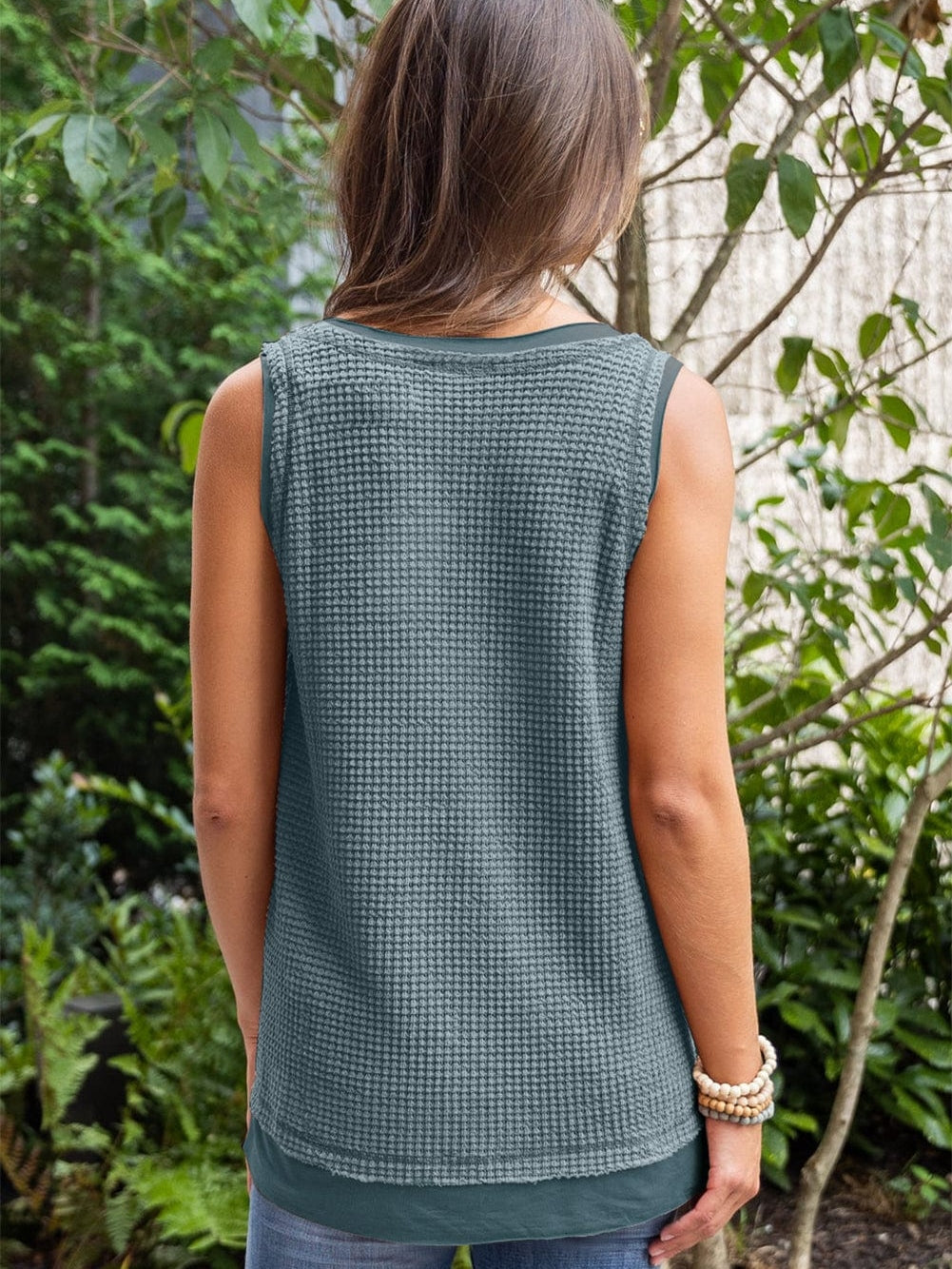 Real Teal Waffle Knit Flowy Tank Top