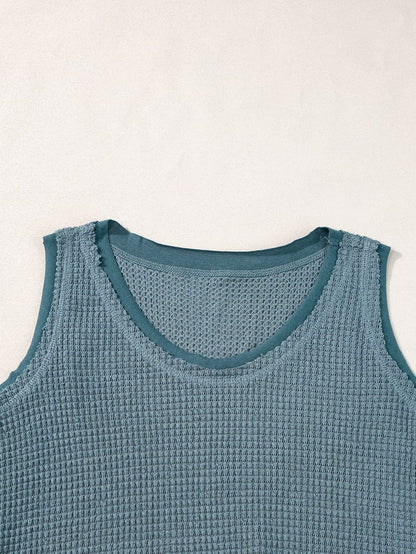 Real Teal Waffle Knit Flowy Tank Top