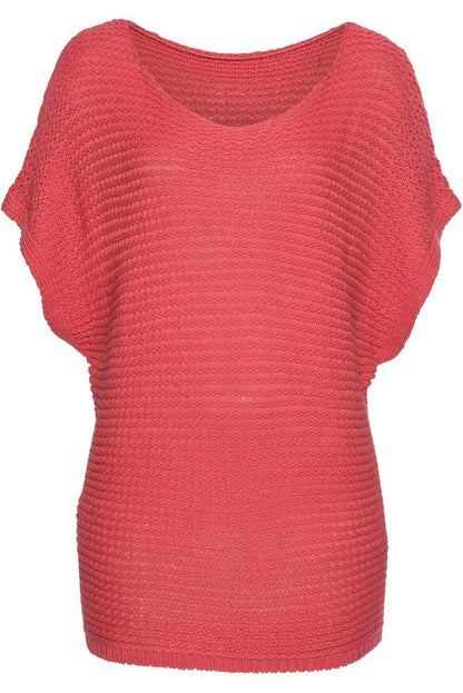 Red Clay Solid Boat Neck Dolman Sleeve Sweater