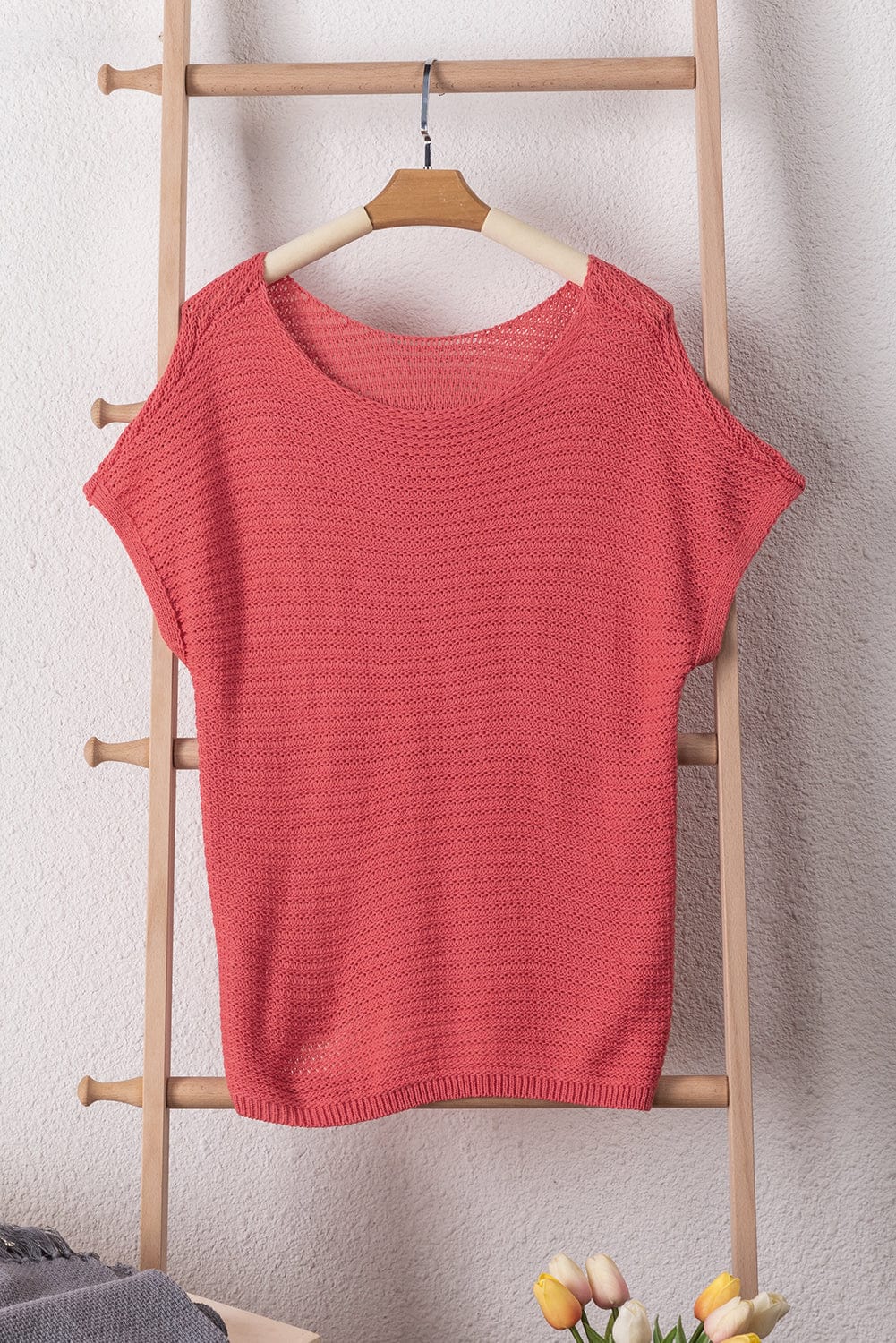 Red Clay Solid Boat Neck Dolman Sleeve Sweater
