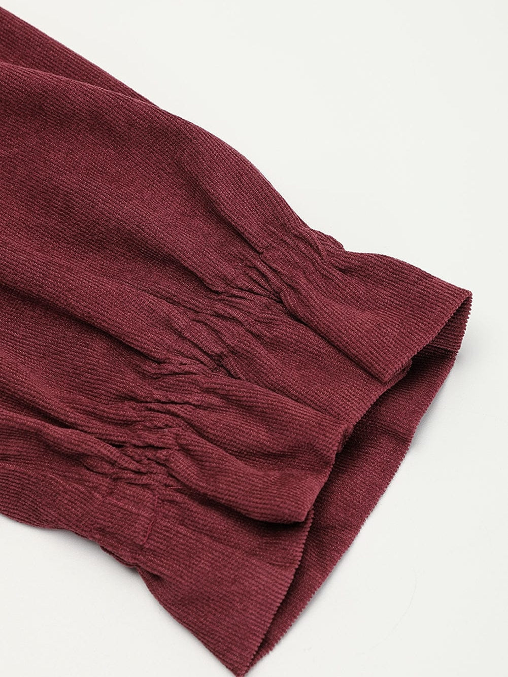 Red Corduroy Dahlia Shirt Dress with Ruffled Hem and Collared Front Buttons