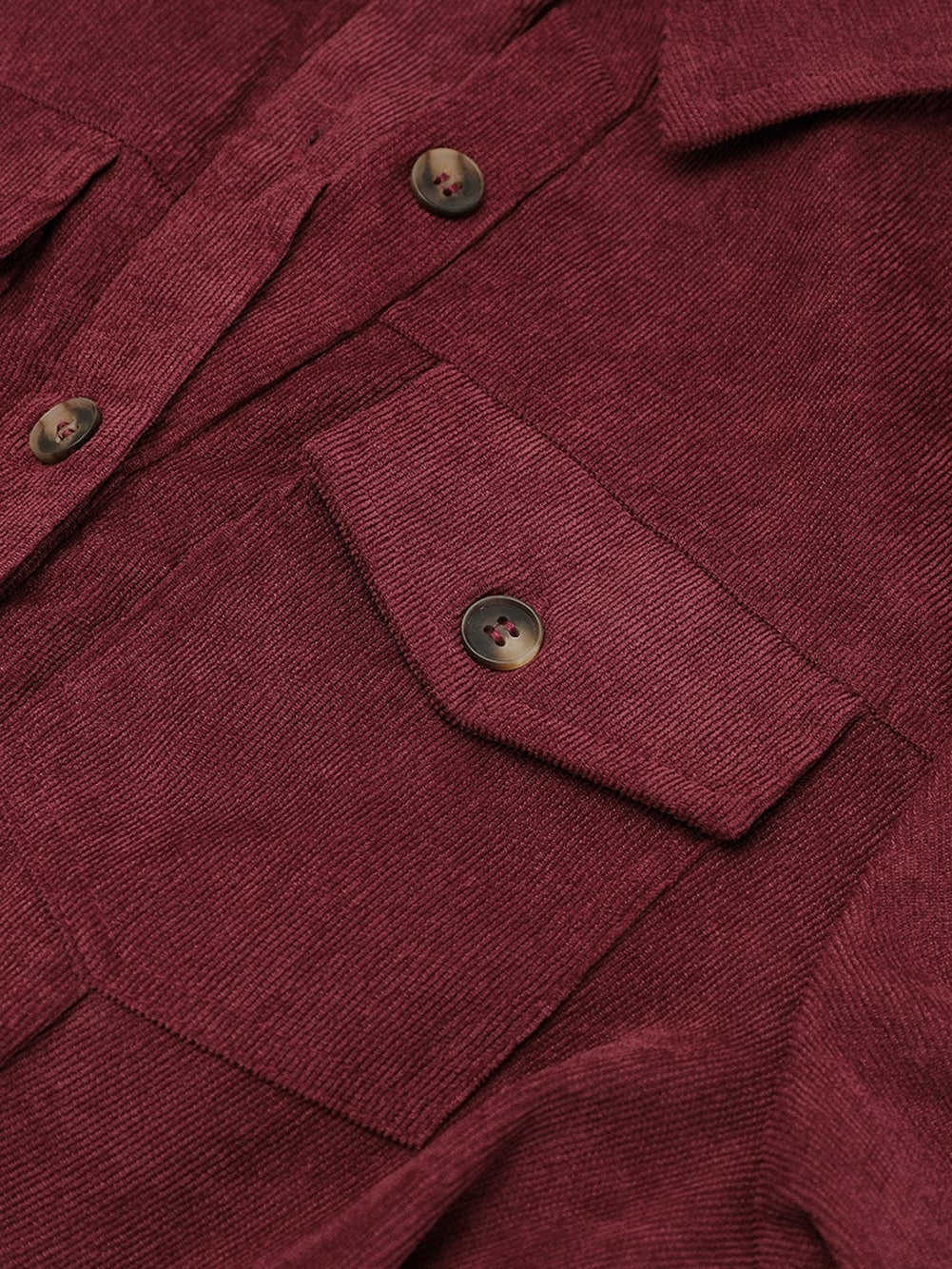 Red Corduroy Dahlia Shirt Dress with Ruffled Hem and Collared Front Buttons