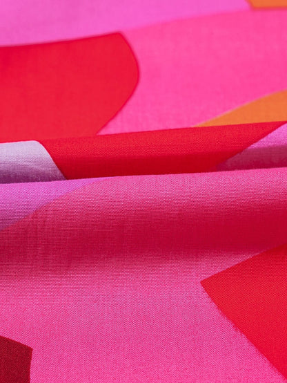 Red Geometric Print Square Neck Puff Sleeve Mini Dress