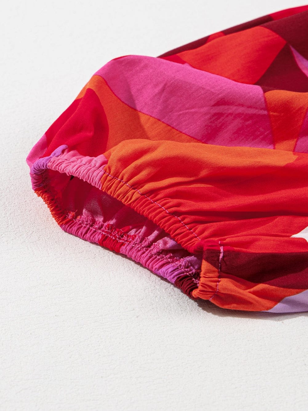 Red Geometric Print Square Neck Puff Sleeve Mini Dress