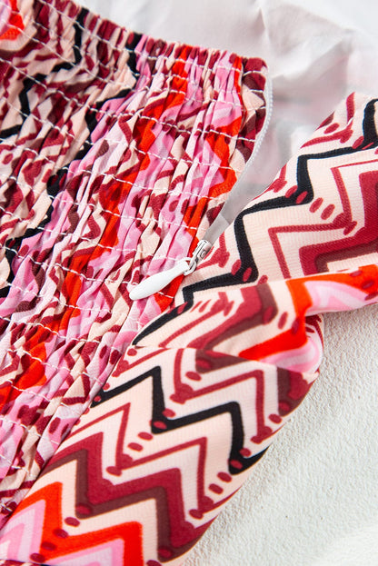 Red Halter Neck Geometric Tribal Print Backless Maxi Dress