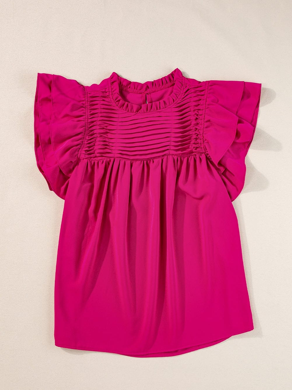 Red Rose Smocked Ruffle Sleeve Top