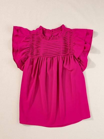 Red Rose Smocked Ruffle Sleeve Top