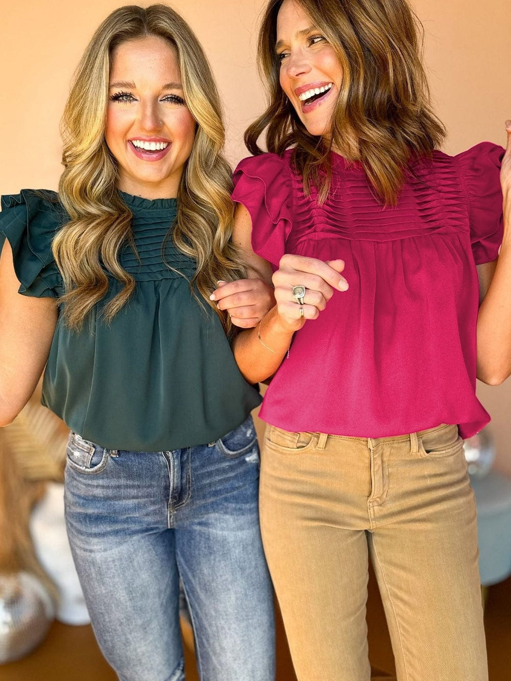 Red Rose Smocked Ruffle Sleeve Top