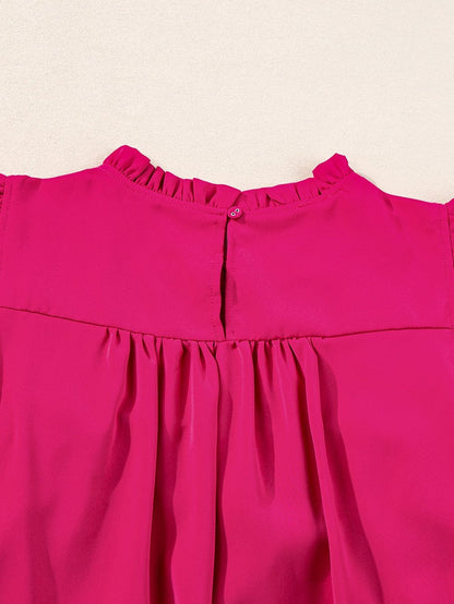 Red Rose Smocked Ruffle Sleeve Top