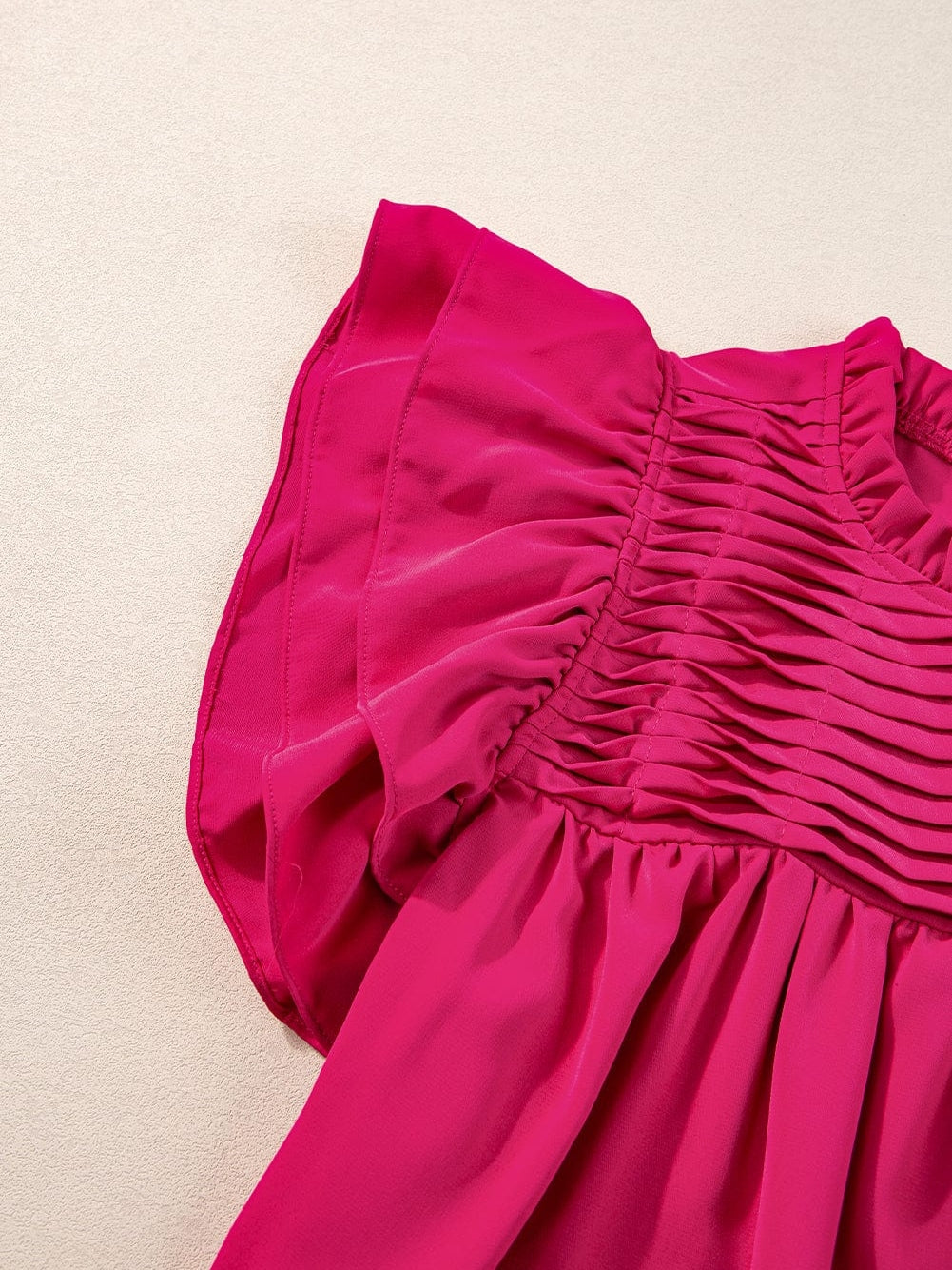 Red Rose Smocked Ruffle Sleeve Top